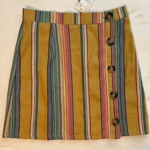 Idem Ditto Vertical Stripe Buttons Mini Skirt NWT mustard yellow & rainbow